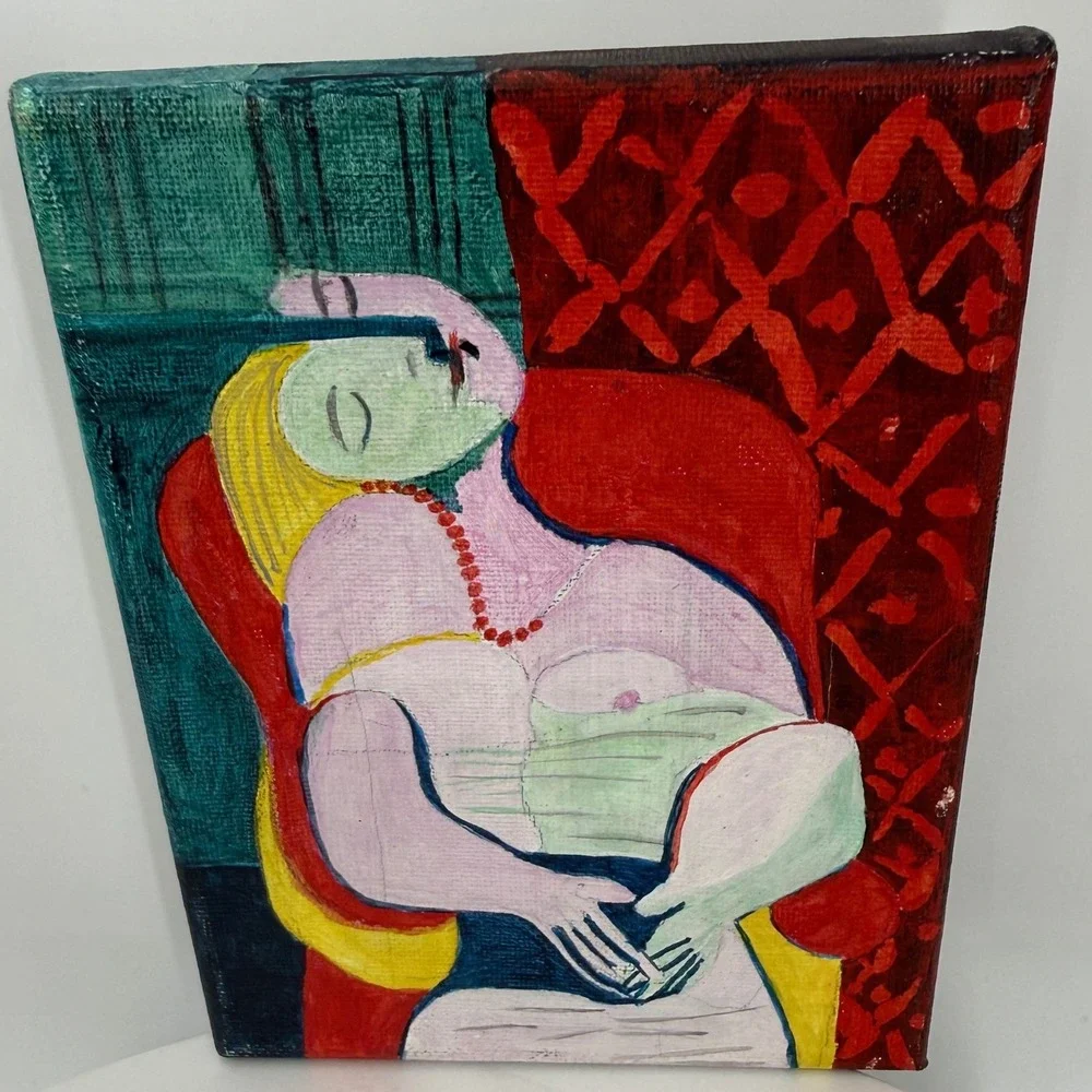1.a.0.0.7.2 Picasso Le Reve Inspired Hand Painted Mini Canvas Woman Red Chair